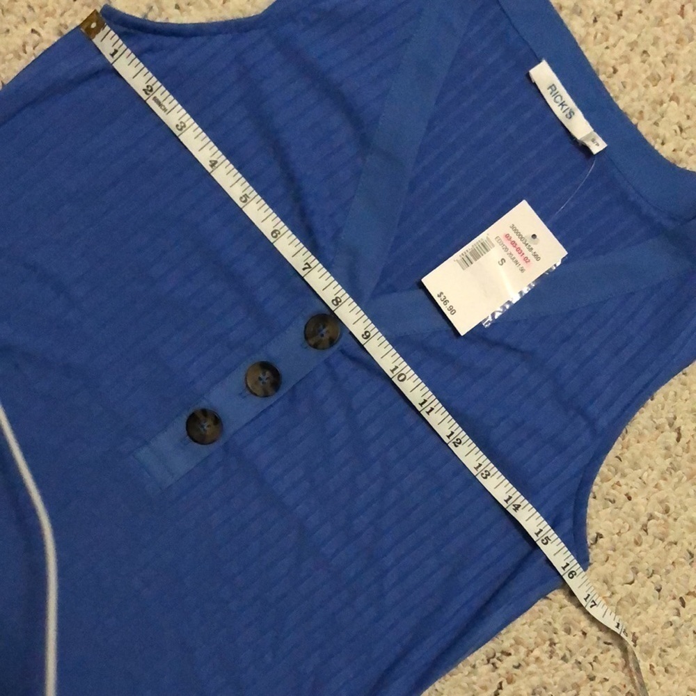 💜 S 💜 Blue Tank Buttons V-Neck Ribbed Henley - Picture 5 of 9